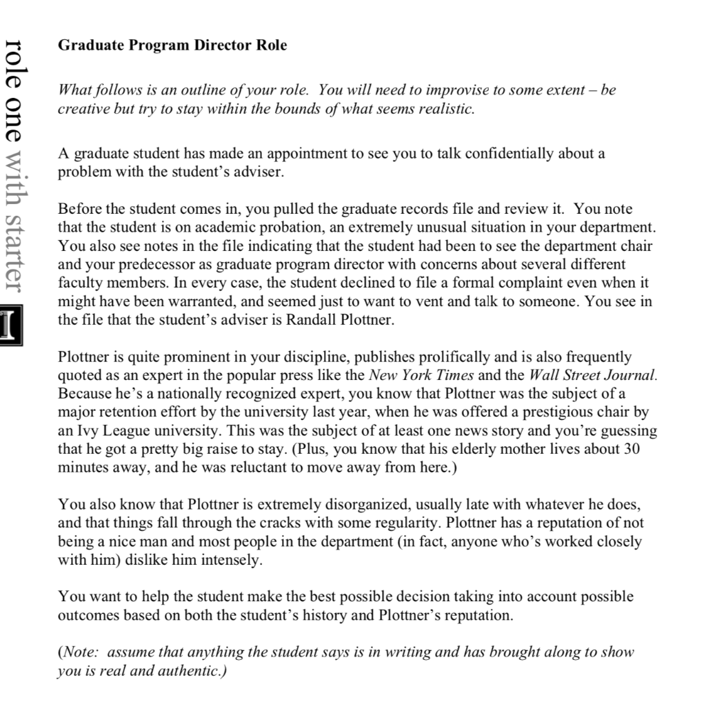 Solved Graduate Program Director Role What follows is an | Chegg.com