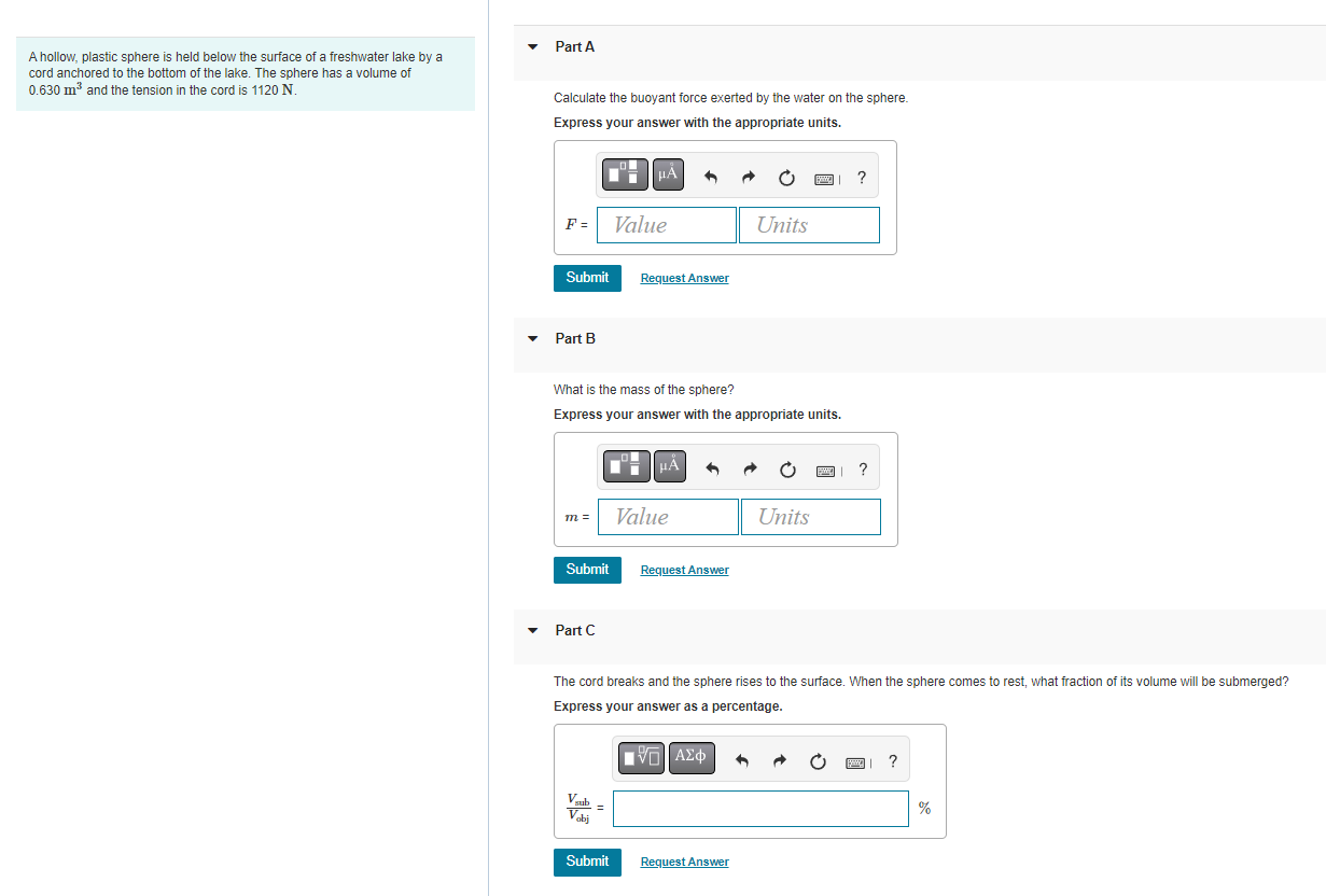 Solved A hollow, plastic sphere is held below the surface of