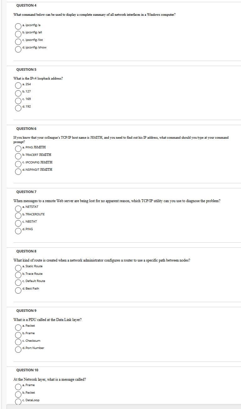 Solved QUESTION The Internet Protocol (IP) operates at which | Chegg.com