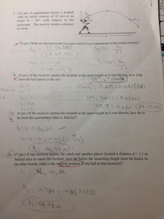 Solved 16 3. (25 pts.) A quarterback throws a football with
