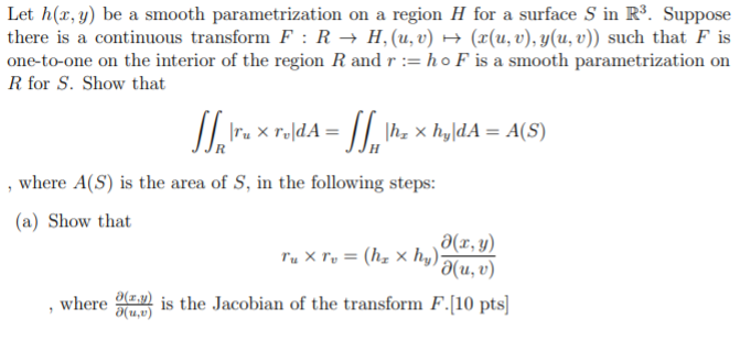 Let H X Y Be A Smooth Parametrization On A Regio Chegg Com