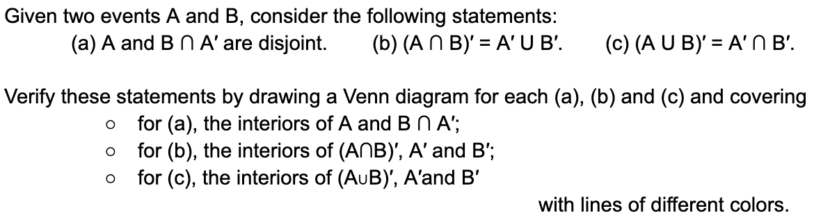 Solved Given Two Events A And B, Consider The Following | Chegg.com