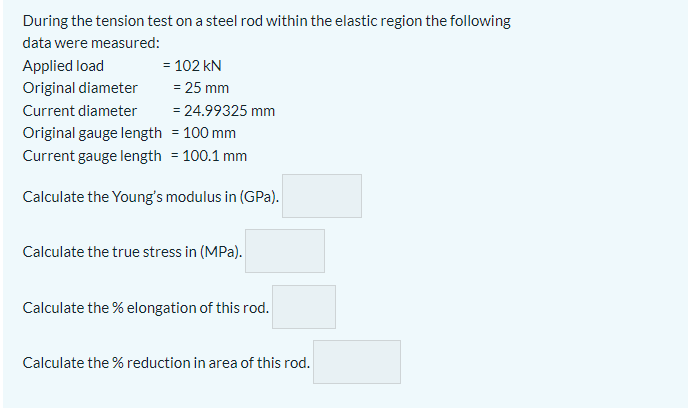 Solved During the tension test on a steel rod within the | Chegg.com