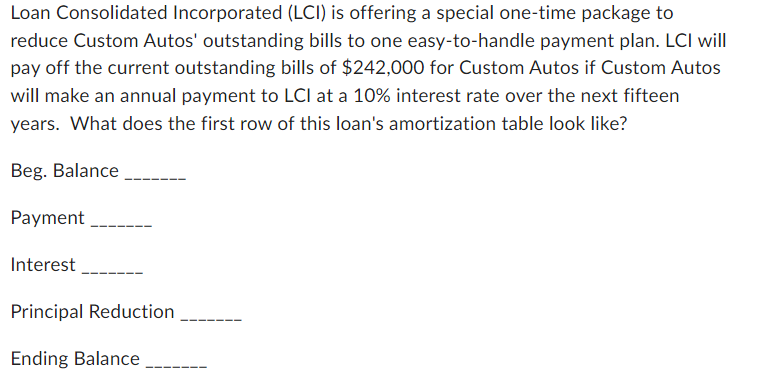Solved Loan Consolidated Incorporated ( LCl) is offering a | Chegg.com