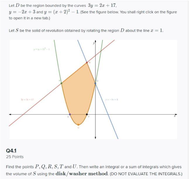 Solved Let D be the region bounded by the curves 3y = 2x + | Chegg.com