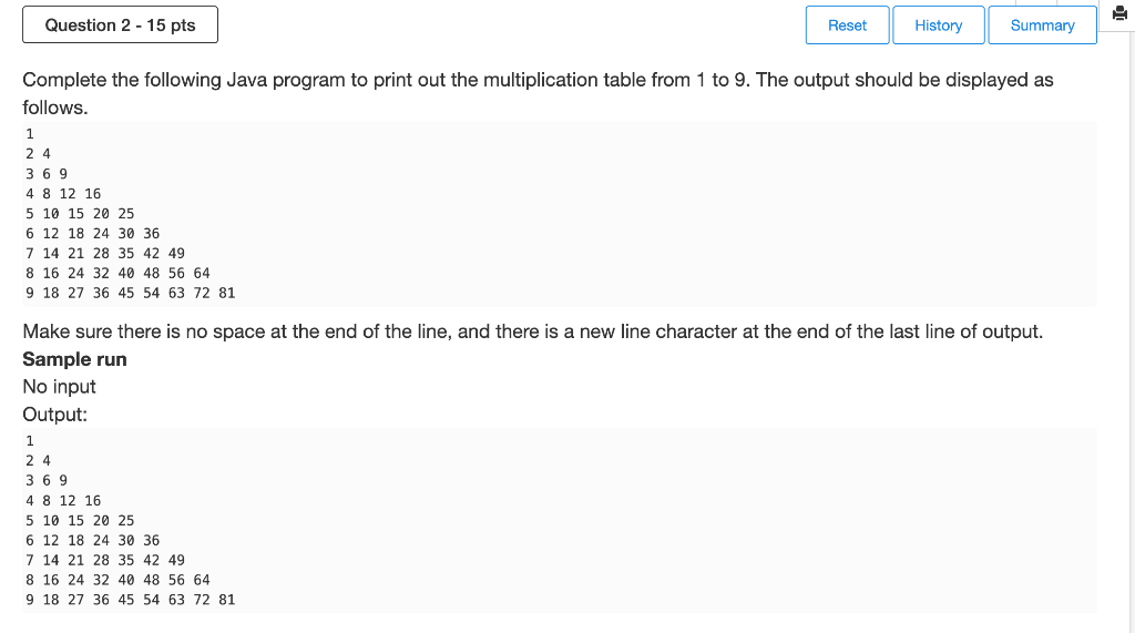 Solved Question 2 - 15 pts Reset History Summary Complete | Chegg.com