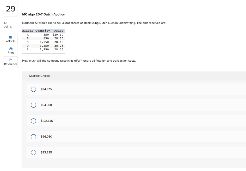 Solved 29 MC algo 207 Dutch Auction o sell 3,300 shares of