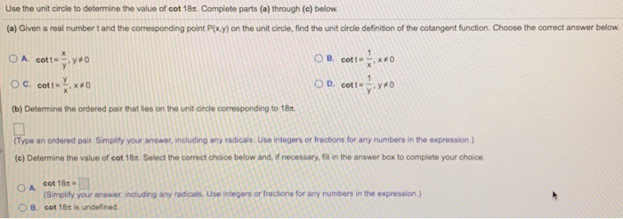 Solved Use the unit circle to determine the value of cot | Chegg.com