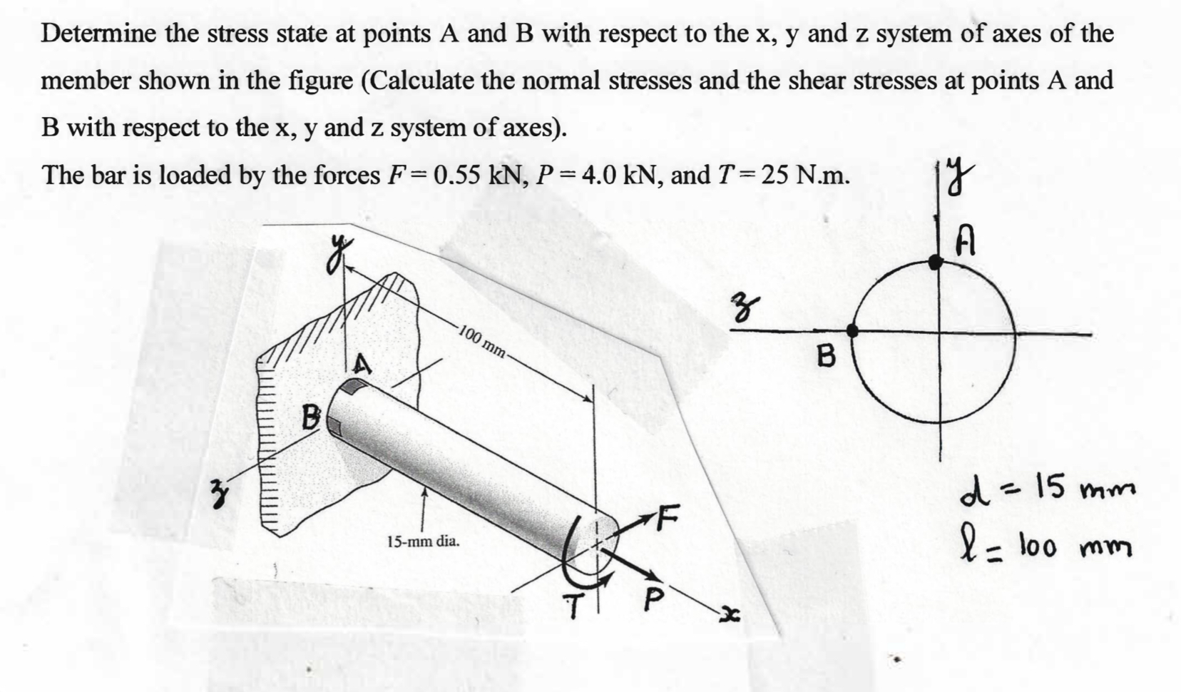 Solved Determine the stress state at points A and B with | Chegg.com