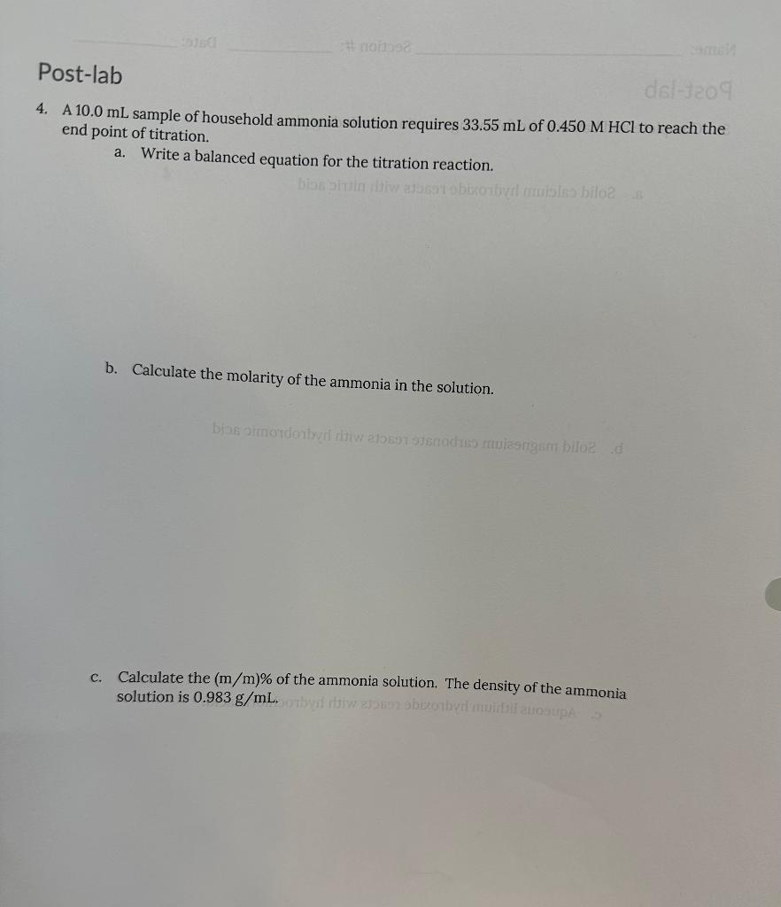 how to calculate molarity of ammonia solution
