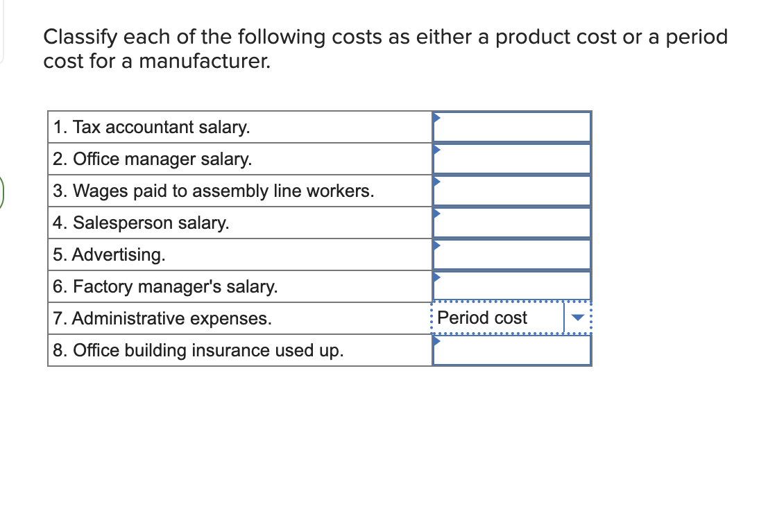 Solved Classify each of the following costs as either a | Chegg.com