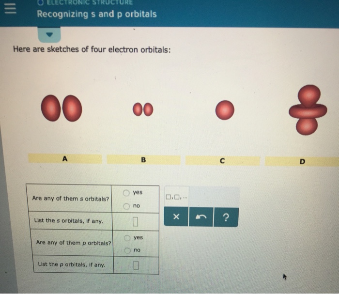 Solved O ELECTRONIC STRUCTURE Recognizing s and p orbitals | Chegg.com