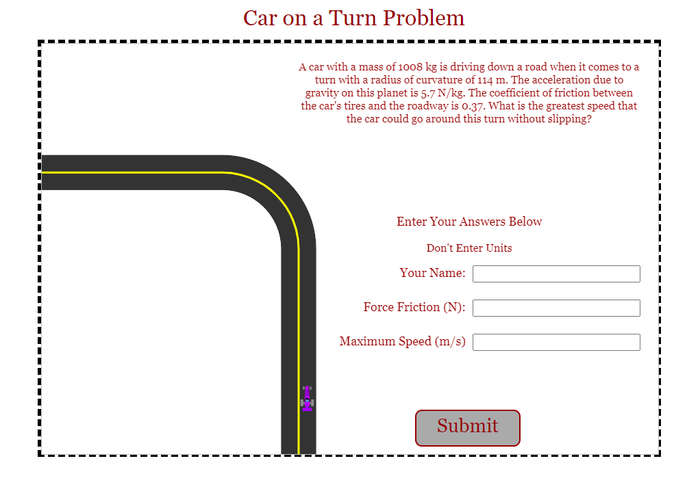 Solved Car on a Turn Problem A car with a mass of 1008 kg is | Chegg.com