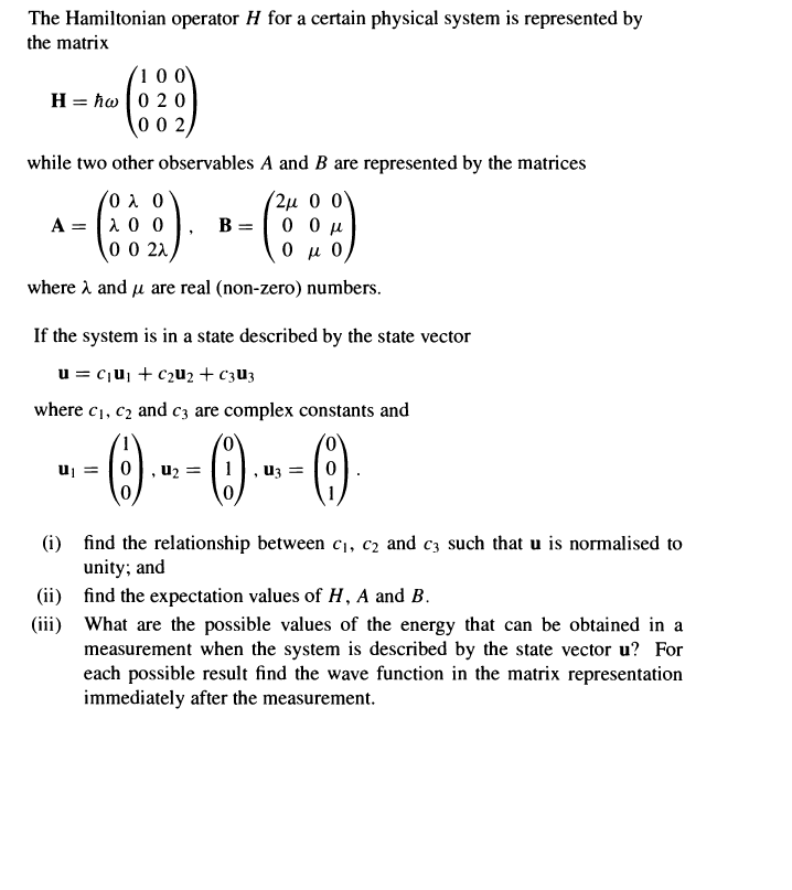 Solved The Hamiltonian operator H for a certain physical | Chegg.com