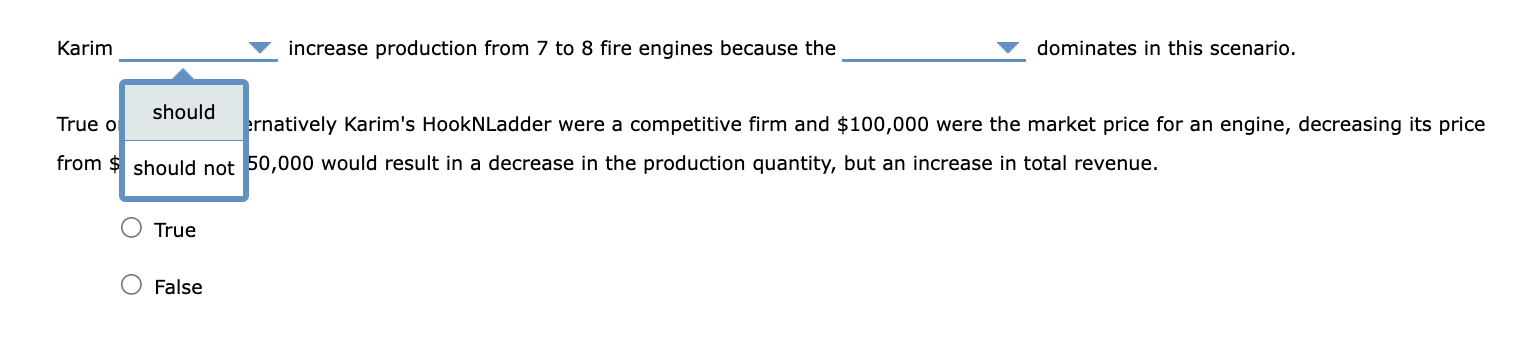 Karim increase production from 7 to 8 fire engines because the
dominates in this scenario. from \( ? \quad ; 0,000 \) would r