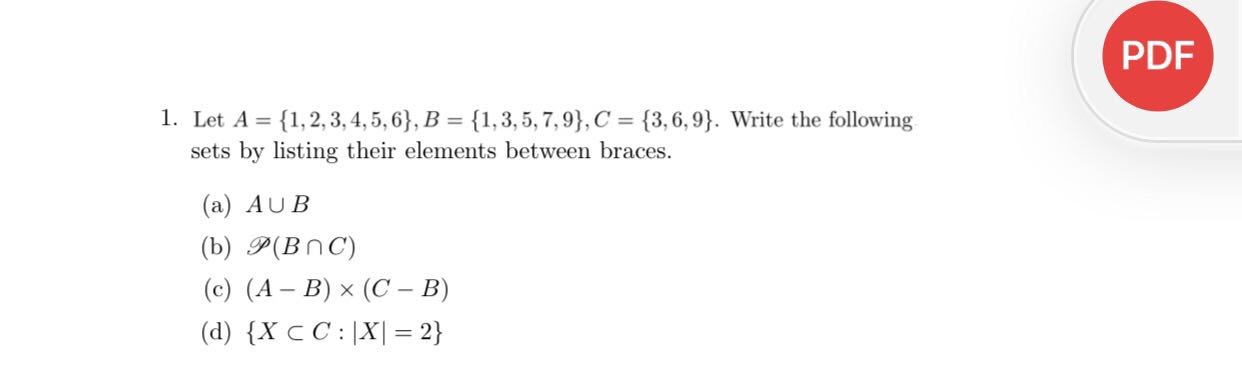 Solved PDF 1. Let A = {1,2,3,4,5,6}, B = {1,3,5,7,9}, C = 3, | Chegg.com