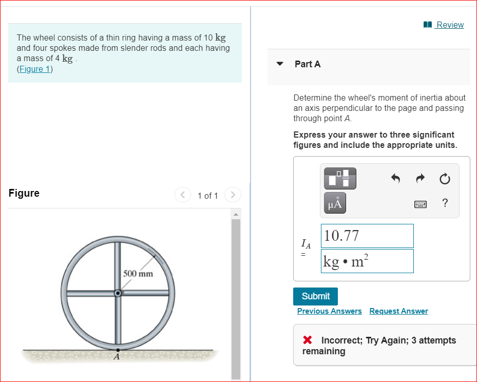 Solved Review The wheel consists of a thin ring having a | Chegg.com