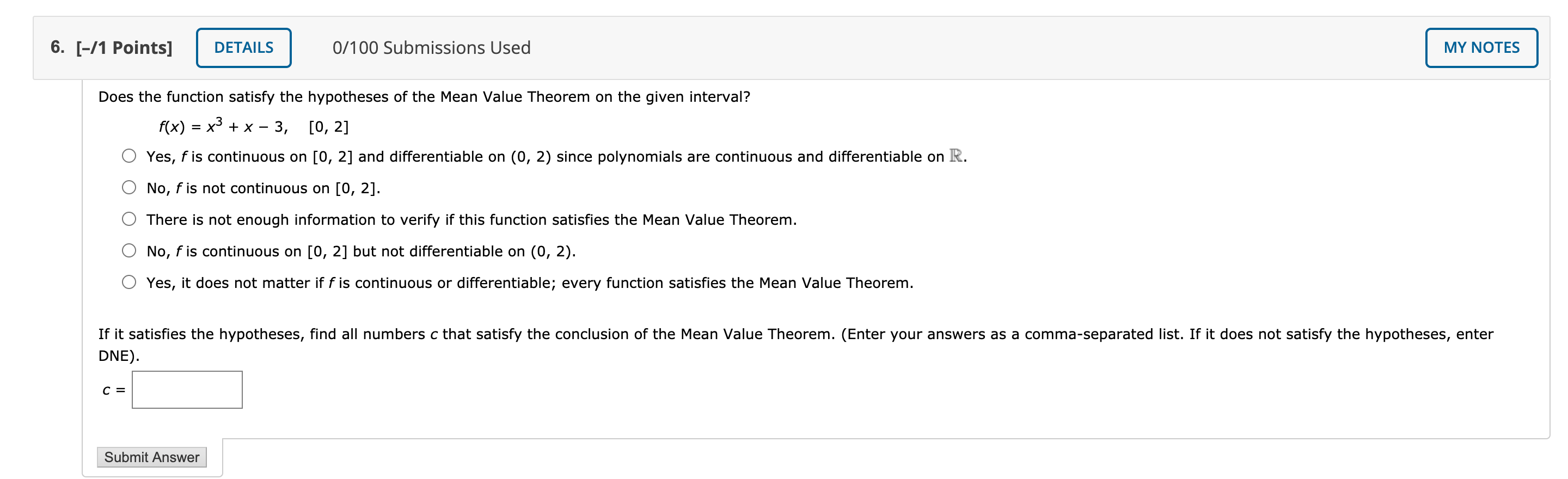 Solved 5. [-/1 Points] DETAILS 0/100 Submissions Used MY | Chegg.com