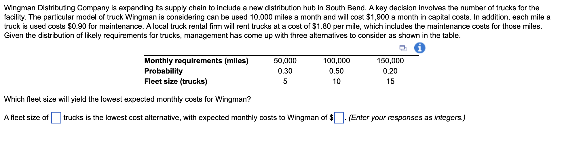 Solved Wingman Distributing Company is expanding its supply | Chegg.com