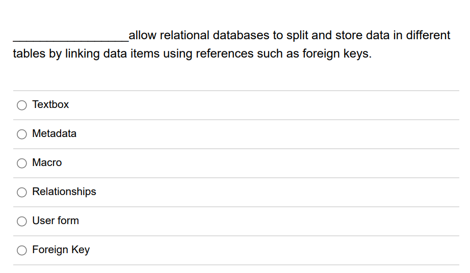Solved allow relational databases to split and store data in | Chegg.com