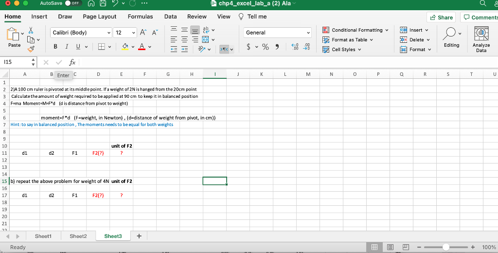 Solved AutoSave OFF - Chp4_excel_lab_a (2) Ala Home Insert | Chegg.com