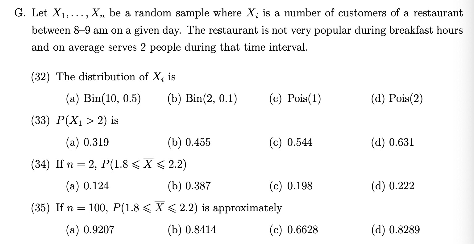 Solved G Let X1 Be A Random Sample Where Xi Is A Chegg Com