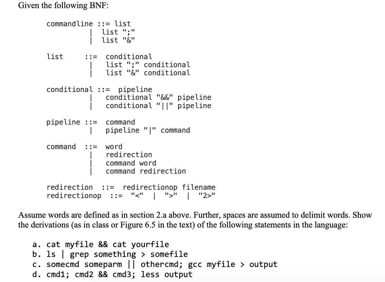 Solved Given the following BNF: Assume words are defined as | Chegg.com