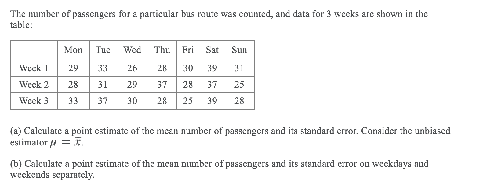 Solved The number of passengers for a particular bus route | Chegg.com
