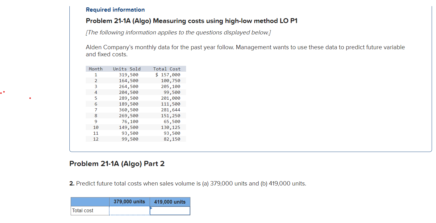 Problem 21 1a algo measuring costs using high low chegg