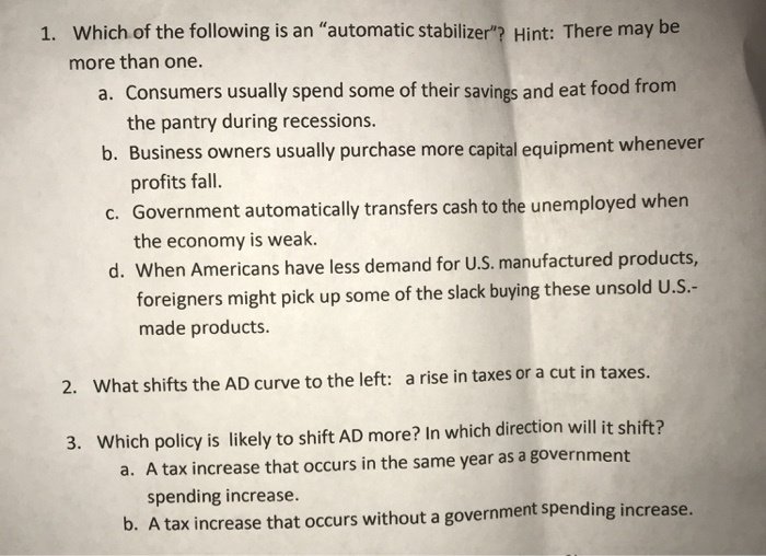 Solved Which of the following is an "automatic stabilizer"?