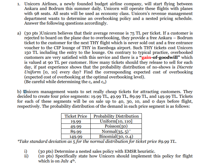 1. Unicorn Airlines, a newly founded budget airline