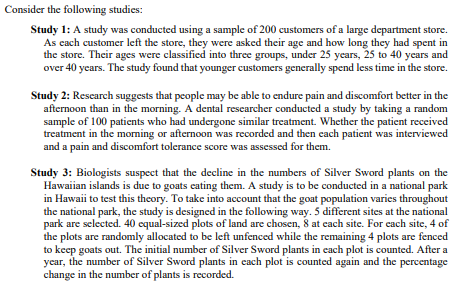 Solved Consider the following studies: Study 1: A study was | Chegg.com