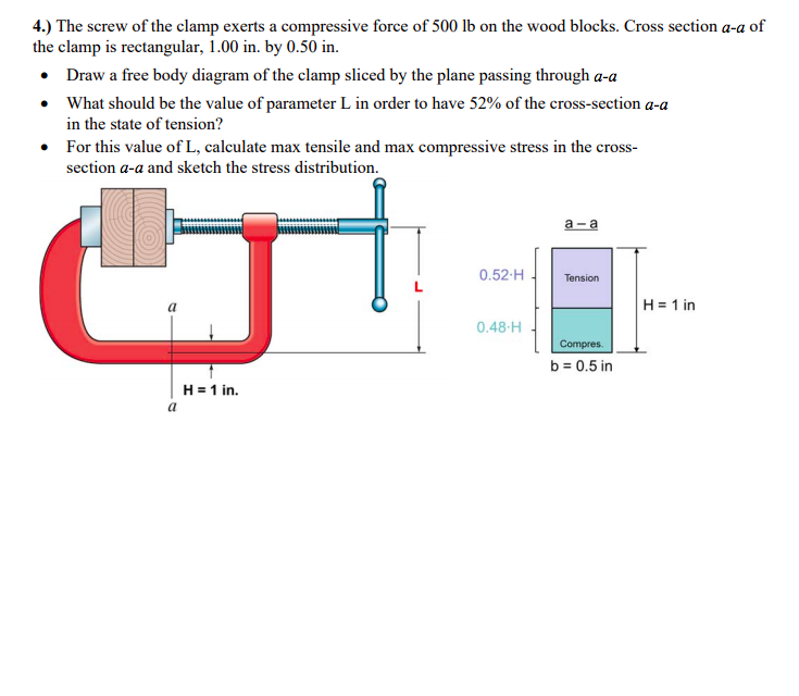 Solved The screw of the clamp exerts a compressive force of