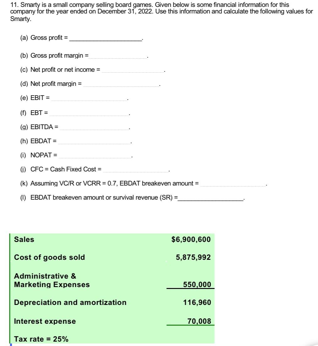 Solved SHOW THE EQUATIONS FOR EACH LETTER. Ex. Gross profit | Chegg.com