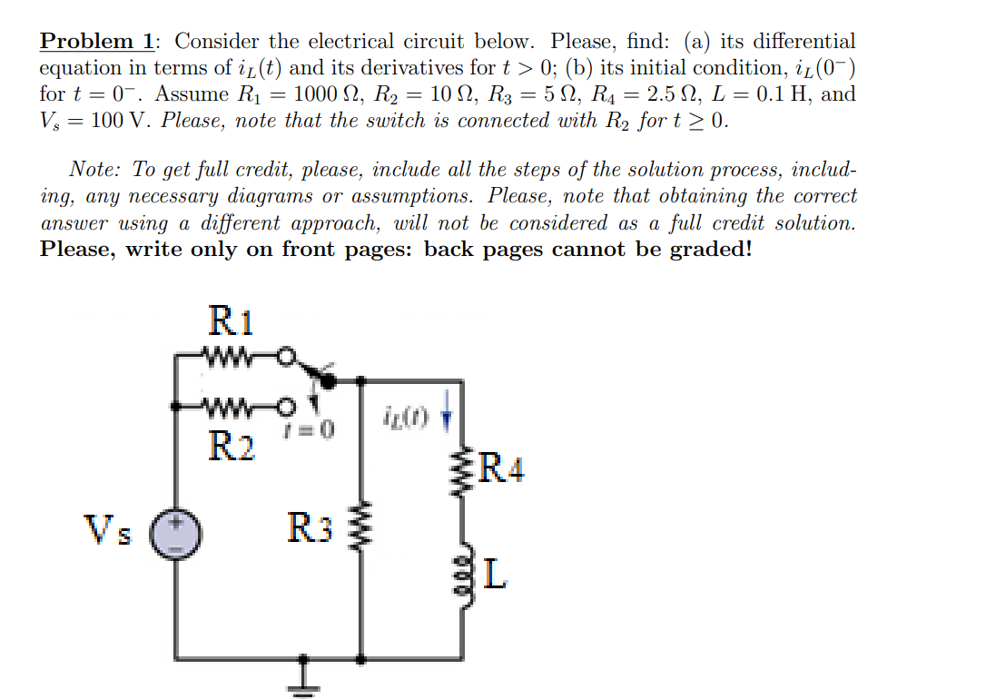 Solved Problem 1: Consider the electrical circuit below. | Chegg.com