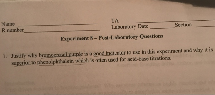 Solved Name R number TA Laboratory Date Section Experiment | Chegg.com