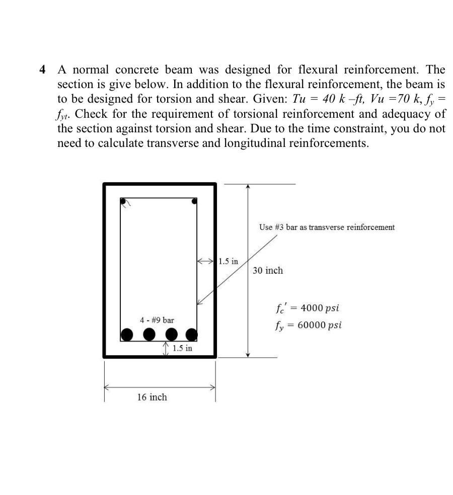 Solved 4 A normal concrete beam was designed for flexural | Chegg.com