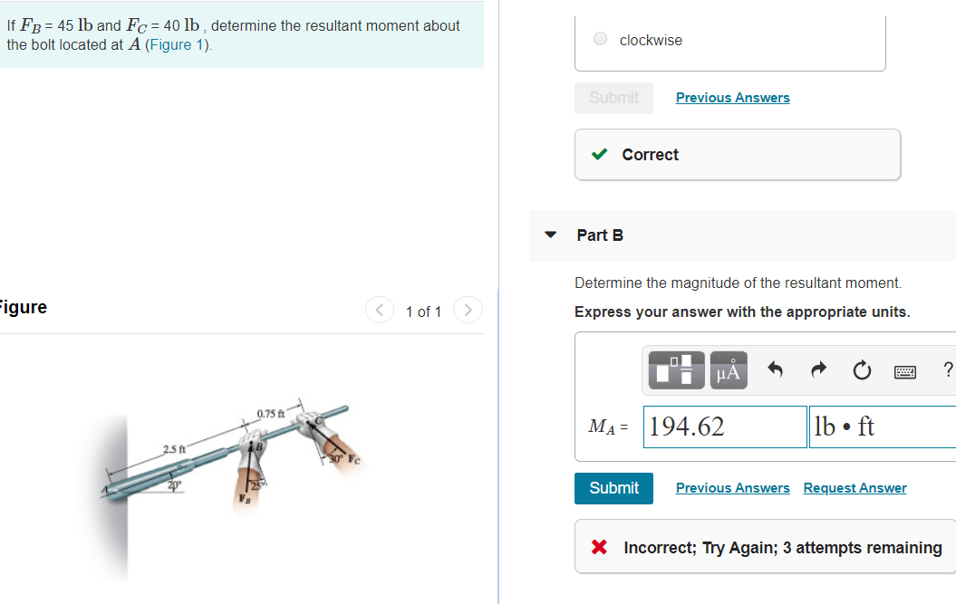 Solved If FB = 45 lb and FC = 40 lb, determine the resultant | Chegg.com