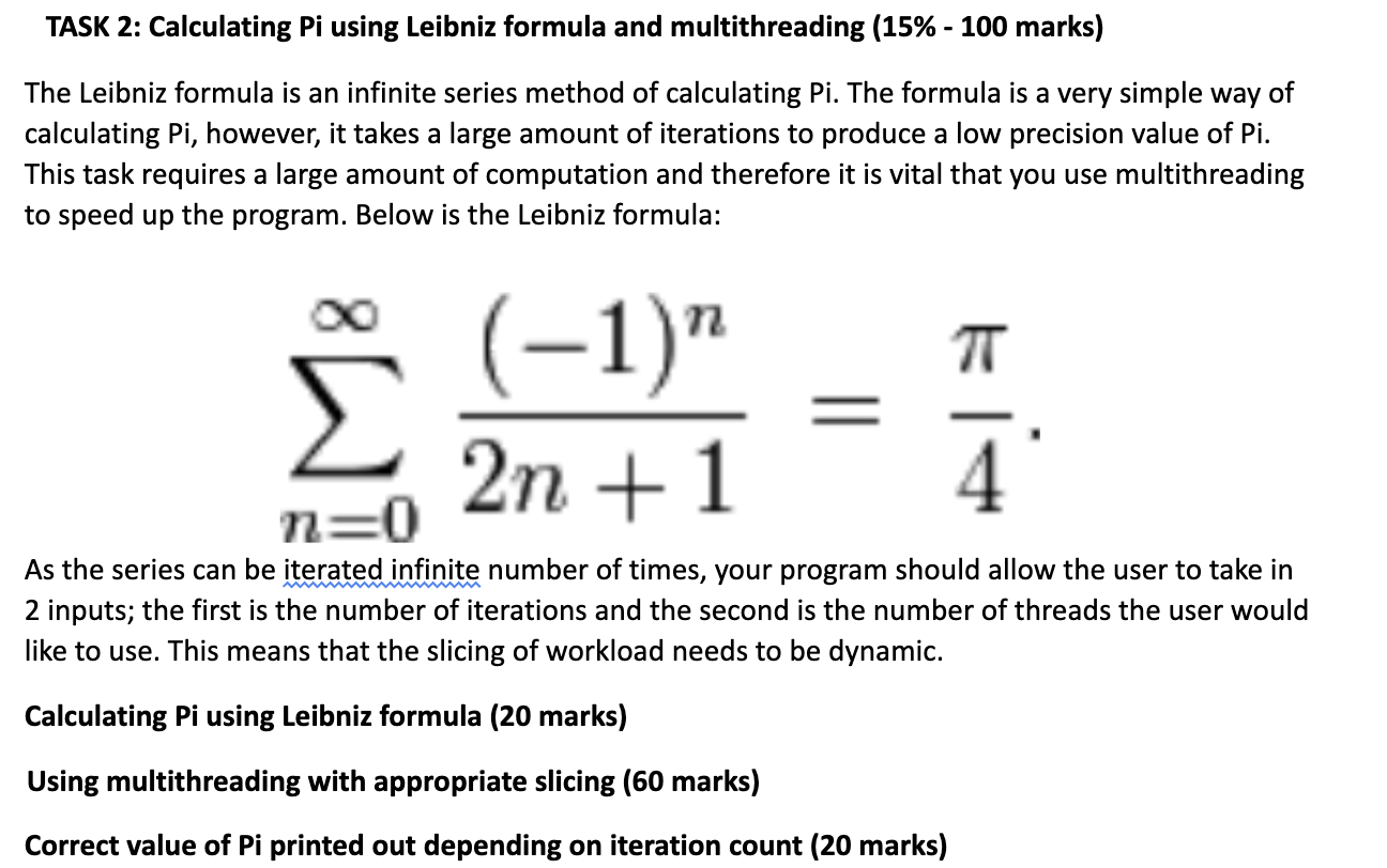 Solved Task 2 Calculating Pi Using Leibniz Formula And