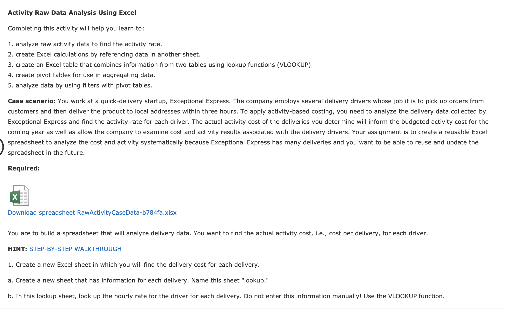Activity Raw Data Analysis Using Excel Completing | Chegg.com