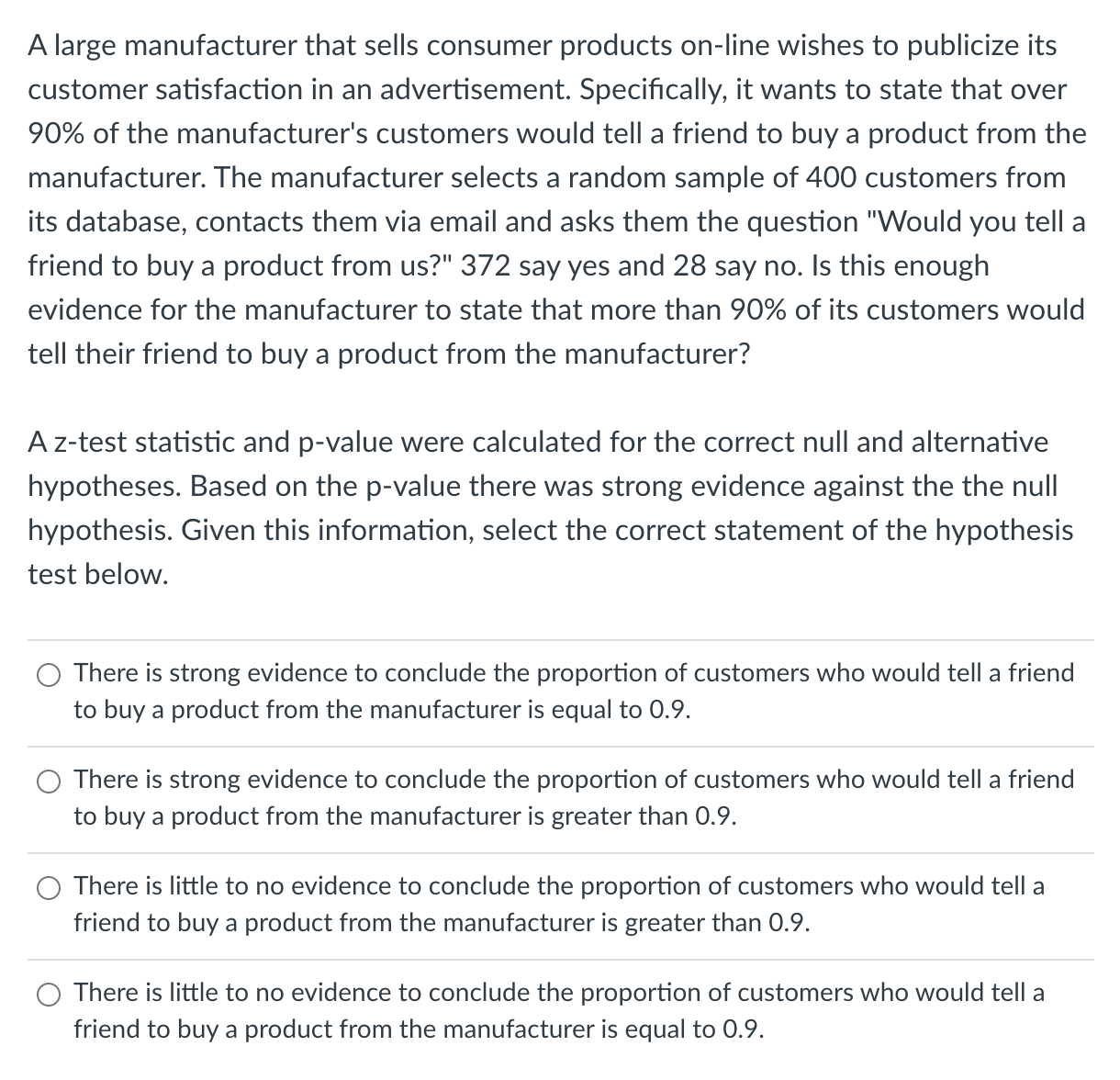 Solved A large manufacturer that sells consumer products