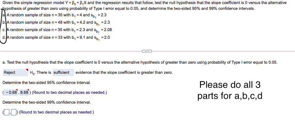 Solved Given The Simple Regression Model Y = Bo+B.X And The | Chegg.com