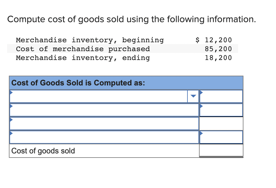 Compute cost of goods sold using the following information