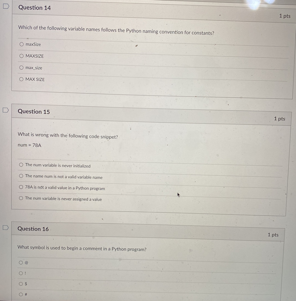 Solved D Question 14 Which Of The Following Variable Names | Chegg.Com