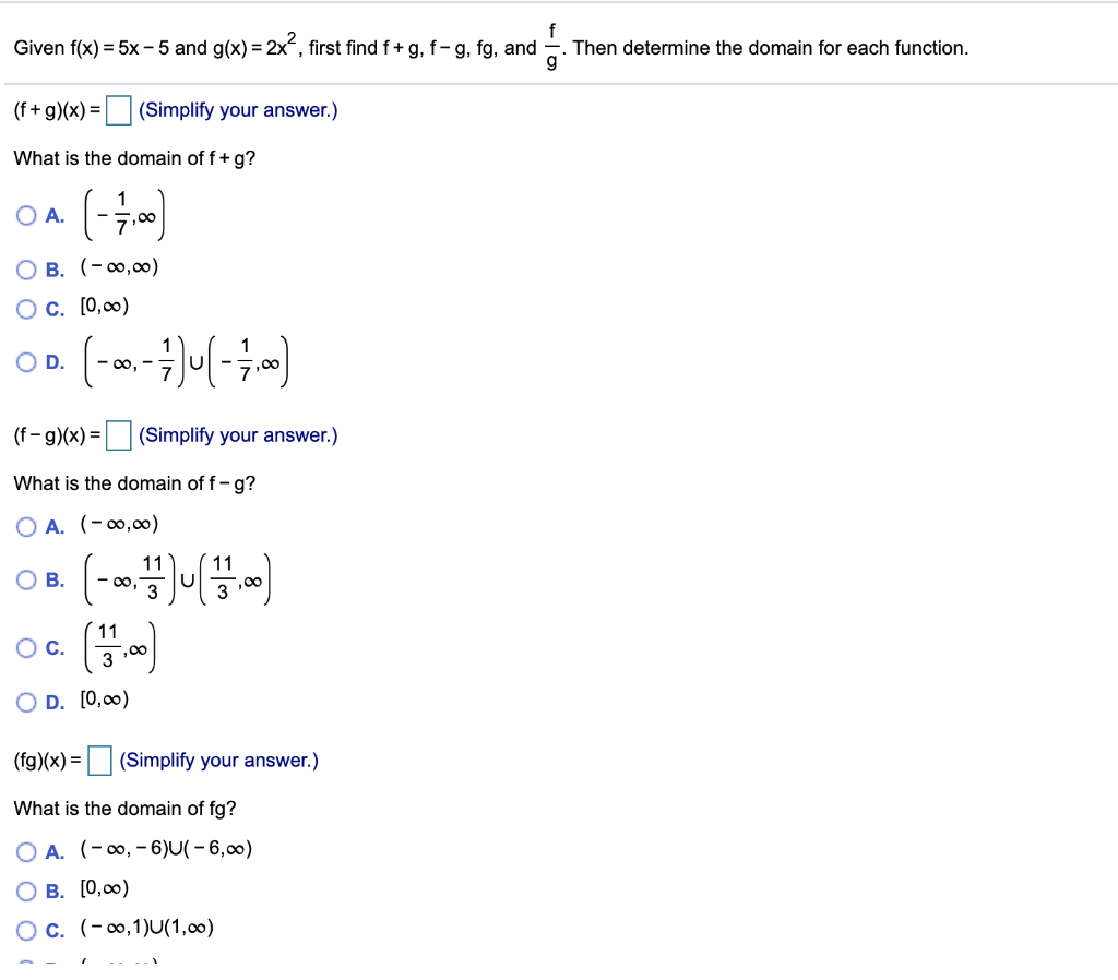 Solved Given F X 5x 5 And G X 2x First Find F G