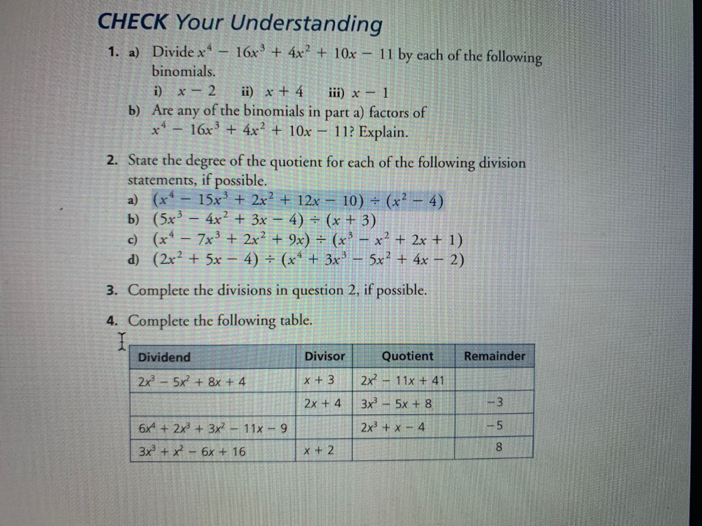 Check Your Understanding 1 A Divide X 16x 4x2 Chegg 