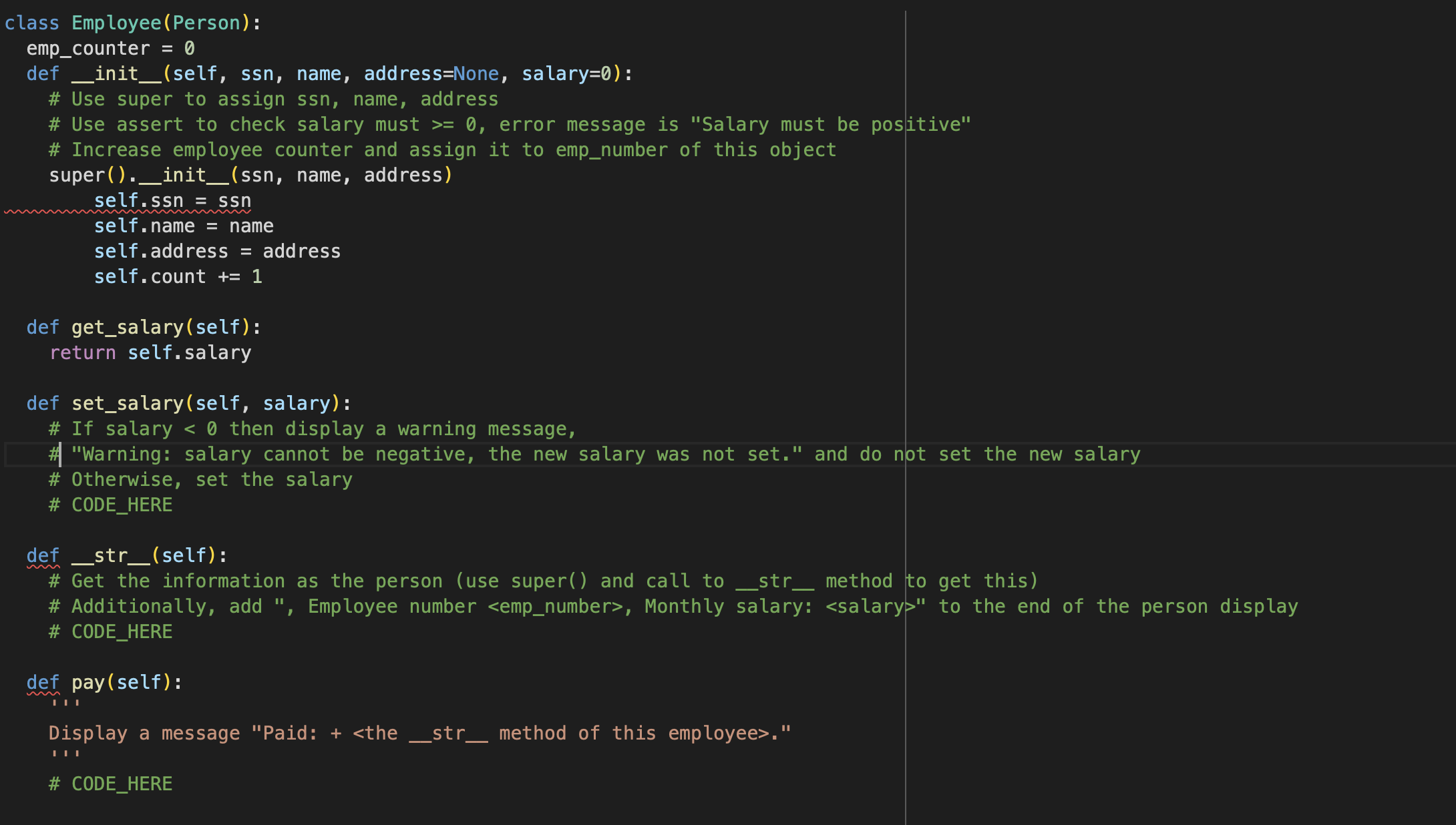 Solved class PartTimeEmployee(Employee): def _init__(self, | Chegg.com