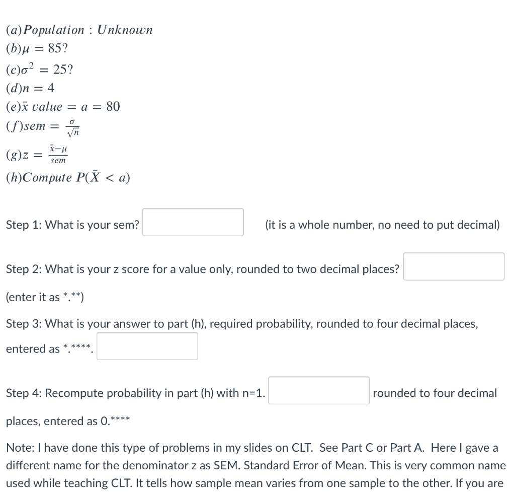 A Population Unknown B U 852 C O 25 D N Chegg Com