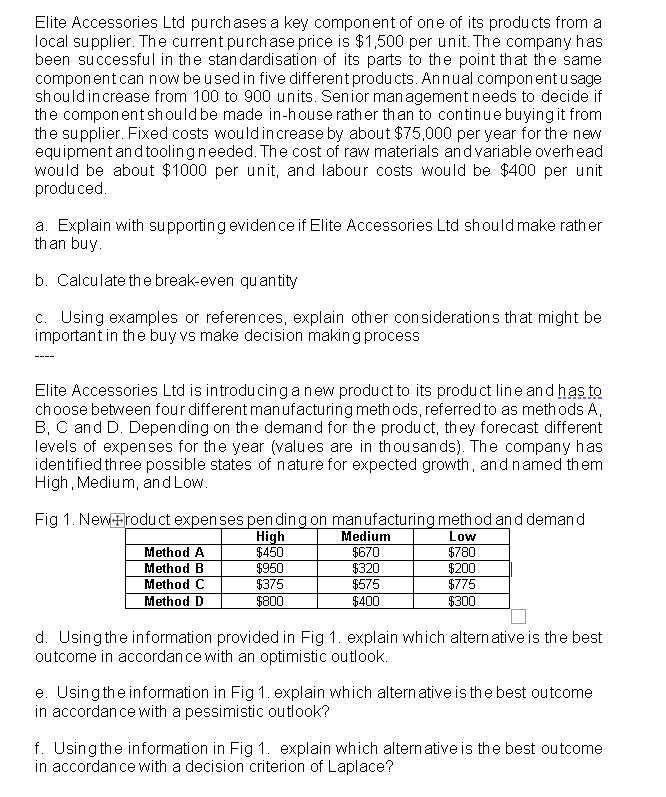 Solved Elite Accessories Ltd purchases a key component of