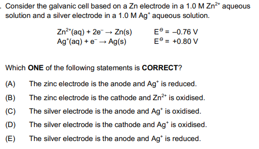 Solved Consider the galvanic cell based on a Zn electrode in | Chegg.com